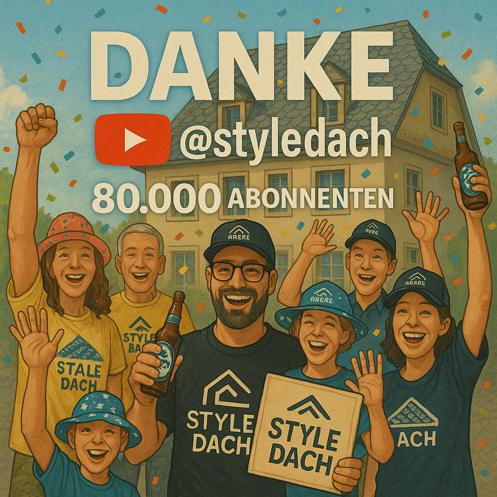 Das Bild zeigt Menschen mit Style Dach Logo, die feiern. Sie feiern den Style Dach Channel auf YouTube der 80000 Abonnenten erreicht hat.
