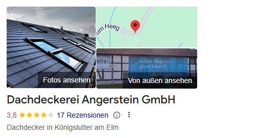 Screenshot Google Maps Bewertungen Dachdeckerei Angerstein