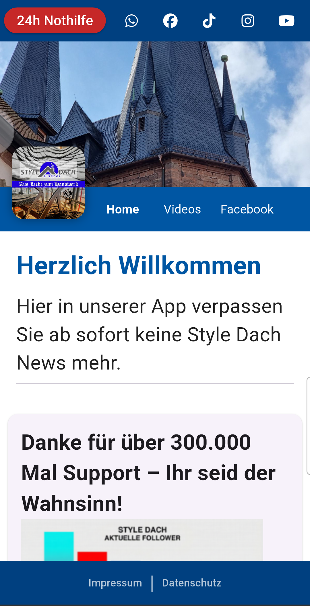 Screenshot der Style Dach App mit News-Bereich